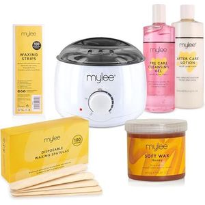 Mylee Complete waxset, inclusief salonkwaliteit waxverwarmer, zachte crèmewas, waxstrips, spatels en MYLEE Pre & After Care Lotion (Honing)