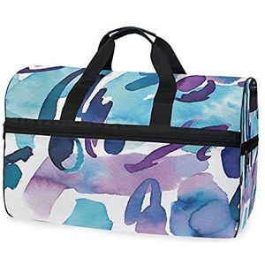 Blauwe aquarel kunst sport zwemmen gymtas met schoenen compartiment weekender duffel reistassen handtas voor vrouwen meisjes mannen
