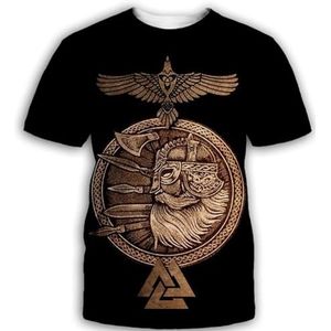 Noorse Mythologie Raven Fenrir T-shirt, Novelny Viking Odin Tattoo Skull Warrior Retro Harajuku Ronde Hals Korte Mouw, Heren Fitness Ademende Korte Mouwen (Color : Odin C, Size : XS)