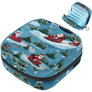 MUOOUM Opbergtas voor maandverband, kerstman slee patroon menstruatiecup zakje, draagbare maandverband opbergzakken vrouwelijke menstruatie eerste menstruatie tas voor tienermeisjes vrouwen dames