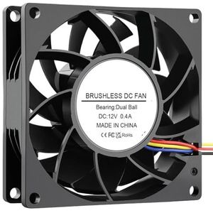 80 mm 12 V borstelloze ventilator voor computerbehuizing met dubbele kogellagers 8025 80 x 25 mm 4-pins PWM-functie