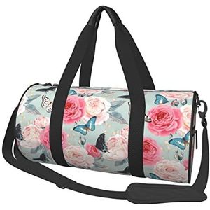 Reistas Kleurrijke Bloemen Sport Gym Tas voor Vrouwen en Mannen Schouder Sport Reizen Duffle Weekender Workout Tas voor Oefening, Yoga, Fietsen, Zwemmen, Camping, Zwart, Eén maat