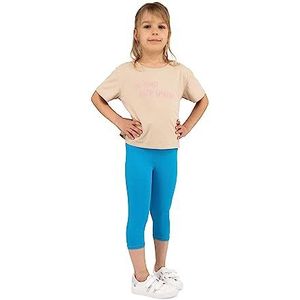 looksy Meisjesleggings - Capri zomerbroek in basic stijl, 19 kleuren, ondoorzichtig, comfortabel, dagelijkse kleding, zacht, ademend katoen, maten 3 tot 13 jaar (98 tot 158 cm), turquoise, 110