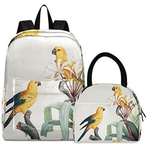 Tropische gouden vogels boekentas lunchpakket set schouderrugzak boektas kinderrugzak geïsoleerde lunchboxtas voor meisjes jongens