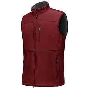 33,000ft Vest heren outdoor waterdichte softshell mouwloos jack bodywarmer fleece vest volledige rits softshell vest, donkerrood, M
