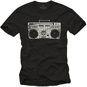 MAKAYA Hip Hop T-Shirt Heren Muziek Motief Vintage Rap Music Tee Opdruk Print Zwart Jongens Kinderen Mannen L