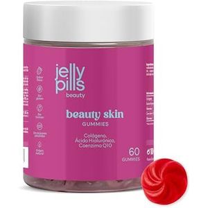 Jelly Pills Collageen Gummies 500 mg + Hyaluronzuur & Co-enzym Q10 – 60 Gummies – Zonder Toegevoegde Suikers – Aardbeiensmaak – Voor een Stevige & Stralende Huid