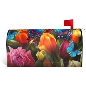 GTKSYNVE Kleurrijke vlinder- en bloemenbrievenbushoezen, magnetische standaardmaat, 21 x 18 inch decoratieve brievenbusomslagen, waterdichte brievenbushoes, gepersonaliseerde brievenbushoezen voor