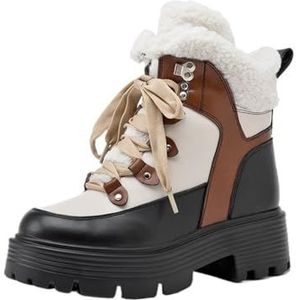 AYWTIUN Sneeuwlaarzen Vrouwen Vrouwen Sneeuwlaarzen Lederen Platform Winter Vrouwen Enkellaarzen Grote Maat Warm Lace-up Vrouwen (Geel, 36)