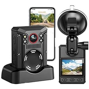 Lichaamscamera 4K Dash Cam Body Camera 3500 mAh Batterij met 11 Uur Opnemen Mini Camera met GPS Bodycam Politie 170 ° View voor beveiliging, werkgegevens(With 128GB Card)