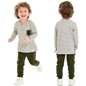 deiko Babykledingset voor jongens en meisjes, uniseks, 100% katoen, outfit, kinderkleding, T-shirt top + broekset, 2-delig bovendeel met lange mouwen en broek met zakken, Kaki, 9-12 Maanden