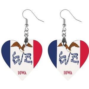Iowa State Flag Leuke Hartvormige Hanger Oorbellen Voor Vrouwen Lichtgewicht Houten Oorbellen Mode-sieraden Geschenken