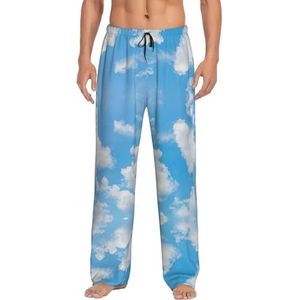Dexnel Blauwe hemel witte wolk zachte pyjama broek voor mannen,Klassieke slaapbroek comfortabel, polyester pyjamabroek met zakken, Zwart, S