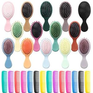 28 Pack Mini Natte Borstel Kleurrijke Haarkammen Set, ANSLCA 14 Ontklitter Mini Haarborstel Ontwarrende Reizen Haarborstel met 14 Plastic Fijne Brede Haarkammen voor Vrouwen Mannen Kinderen Peuter
