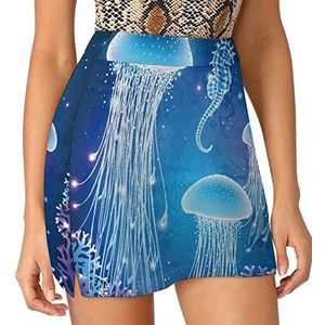 Magic Gloeiende Jellyfish Dames Skorts Hoge Taille Tennisrok Gelaagde Korte Mini Rok Culottes Skorts Met Zakken 4XL