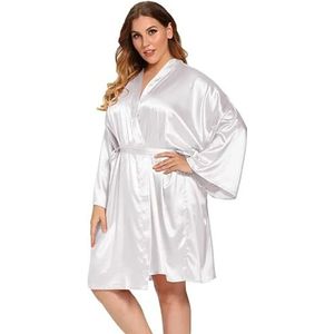 LHSJYG Dames gewaden losse vrouwen sexy nachtkleding oversized nachthemd satijn zijdeachtig kimono badjas jurk casual intieme lingerie bruidscadeau bruiloft cadeau (wit, XXXL)