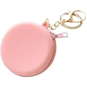 Leuke ronde siliconen portemonnee mini dames portemonnee sleutel oortelefoon tas pure kleur sleuteltas (Color : Pink 6.5X6.5cm)