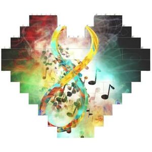 Abstracte muziek symbool gedrukt bouwstenen blok puzzel hartvormige foto DIY bouwsteen puzzel gepersonaliseerde liefde baksteen puzzels voor hem, voor haar, voor geliefden