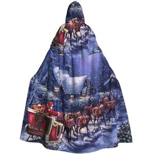 Womens Mens volledige lengte carnaval cape met capuchon cosplay kostuums mantel, 190 cm sneeuw nacht kerstman en herten