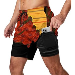 Mooie Afrikaanse Vrouwenmannen Zwembroek Sneldrogende 2 in 1 Strandsport Shorts met Compressie Voering En Zak