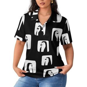Leuke pinguïn dames poloshirts met korte mouwen casual T-shirts met kraag golfshirts sport blouses tops XL
