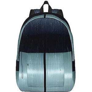 Zwarte paraplu in de regen canvas grote capaciteit plunjezak met verstelbare schouderbanden voor school buitensporten, Zwart, M