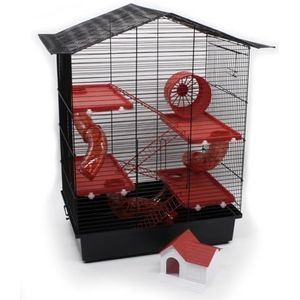 ZooPaul XXL hamsterkooi knaagdierenkooi CH3 accessoires tunnelsysteem zwart rood muis hamster kooi