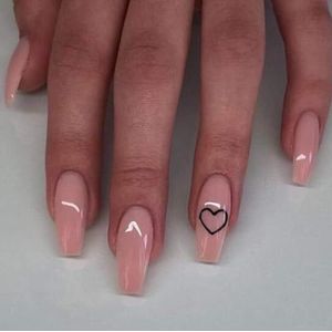 Coffin False Nails Marble Long Fake Nails Gold Foil Press on Nails Ballerina Acrylic Stick on Nails 24pcs for Women and Girls, with solid glue, nail lamp (Color : Pink, Size : 24 Count (Pack of 1))