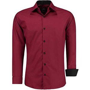 J'S Fashion Herenshirt - slim-fit shirt met lange mouwen - gemakkelijk te strijken - Bordeaux Rood L