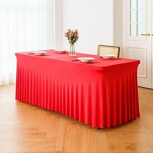 FANIVIN 5 stuks tafelrokken, elastisch, ideaal voor tuinverjaardagen, kerstfeesten, rood, 244 x 76 x 75 cm, rood