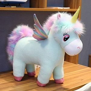 Fantastic Glow Rainbow Wings Unicorn Knuffel Giant Unicorn Toy Knuffeldier Doll Fluffy Hair Fly Horse Toys voor kinderen Kid 50cm groen