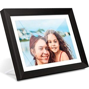 AEEZO WiFi digitale fotolijst 10,1 inch IPS-touchscreen HD-display, 16 GB opslag, automatisch draaien, foto's en video's delen via de gratis Frameo-app, wandmonteerbare digitale fotolijst met zwart