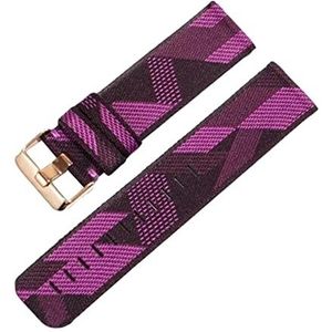 20 mm-22 mm roségouden pingesp waterdichte nylon horlogeband snelsluiting zweetabsort horlogepolsbandaccessoires (Color : Purple, Size : 20mm)