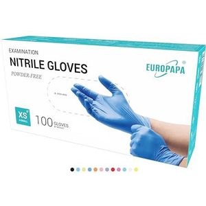 EUROPAPA® Wegwerphandschoenen, 100 stuks, wegwerphandschoenen, onderzoekshandschoenen, poedervrij, zonder latex, niet steriel, latexvrij, wegwerphandschoenen (XS, Oceaanblauw)