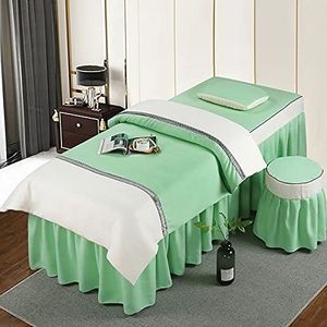 MESCXTY 4-delige beddengoedset voor massagetafels van katoenlinnen, effen spreien voor schoonheidsverzorging, spa-rok voor lichaamfysiotherapie-massage, groen, 185 x 70 cm