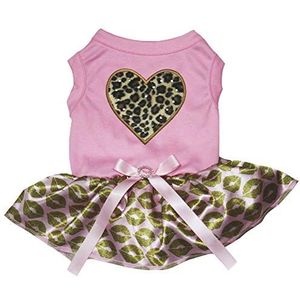 Petitebelle Puppy Hond Kleding Luipaard Hart Top Goud Lip Jurk, XXX-Large, Lichtroze