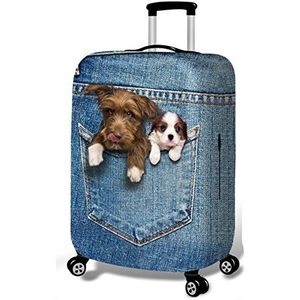 YEKEYI Wasbare Reizen Bagage Cover Grappige Cartoon 3D Denim Dieren Koffer Protector 45-90 cm, Twee Honden, L (Suitable for 25""-28"" luggage)