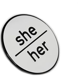 Ze Haar Pronoun Pin Wit Hard Emaille Zwart Metalen Afwerking Pronoun Lowercase Minimalistisch
