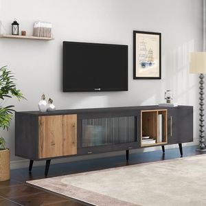Aunvla Elegante tv-kast, 200 x 40 x 55,5 cm, donker hout, grijs en houtnerf, geschikt voor een 90-inch tv