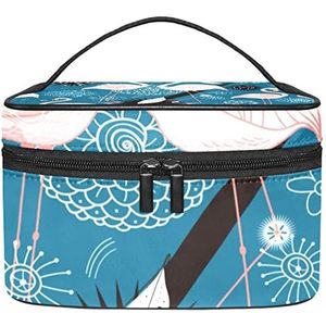Eenhoorn Patroon Make-up Tas Voor Vrouwen Meisjes Cosmetische Tassen Met Handvat Reizen Make-up Organizer Bag, Flamingo Blauw, 8.9x5.9x5.4 Inches, Make-up Pouch