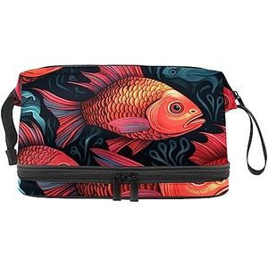 Dubbele Laag Cosmetische Tas Vissen Grote Draagbare Make-up Tas Reizen Organizer Pouch voor Vrouwen Meisjes Toiletartikelen Tassen, Multi 9, 27x15x14 cm/10.6x5.9x5.5 in, Make-up zakje