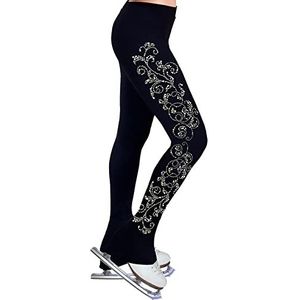 G&F Kunstschaatsbroek voor dames en meisjes Schaatsbroek met fleece voering Crystal Skating Leggings Activewear (kleur: zwart, maat: XXS)