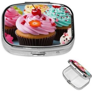 Pillendoosje met spiegel kleine pillenorganizer 2 compartimenten cupcake reizen pillendoos voor portemonnee of zak draagbare pillencontainer schattige medicijnorganizer