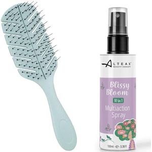 Altéax Blissy Bloom Ontwarringsborstel voor haar met antiknopen en ontwarringsspray, 100 ml, stijlborstel voor het haar, ideaal voor het ontwarren van het haar (watergroen)