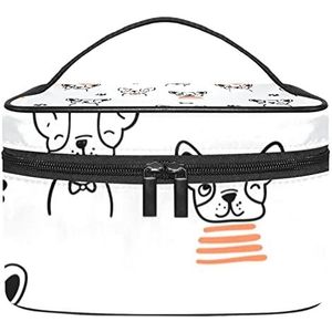 Make-up Organizer Bag, Reizen Make-up Tas Organizer Case Draagbare Cosmetische Tas voor Vrouwen en Meisjes Toiletartikelen Zwarte Lijn Happy Dog, Meerkleurig, 22.5x15x13.8cm/8.9x5.9x5.4in