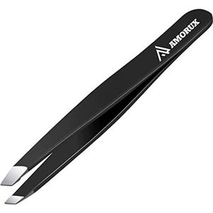 Schuine wenkbrauwpincet, verbeterde professionele wenkbrauwpunt, pincet, roestvrijstalen pincetten voor wenkbrauwen, ingegroeide gezichtsharen, splinters (zwart)