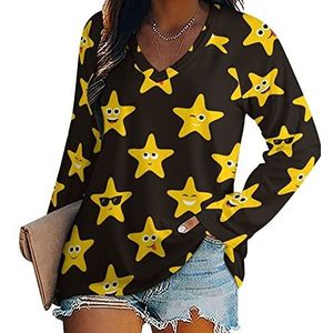 Grappige lachende sterren nieuwigheid vrouwen blouse tops V-hals tuniek t-shirt voor legging lange mouw casual trui