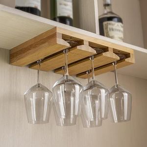 SAYEYBU Pack Under Cabinet Wine Glass Holder, Glass Storage Hanger Organizer, Wood Stemware Rack, Simple Inverted Wine Glass Holder, Decor for Home, Kitchen, Dining Room Bar,3 rows