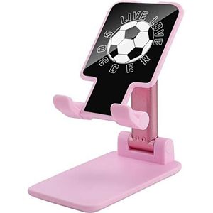 Live Love Voetbal Opvouwbare Mobiele Telefoon Houder Stand voor Bureau Hoek Hoogte Verstelbaar Roze Stijl