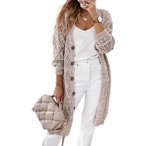 Casual stijl gebreid vest, vrouwen nieuwe single-breasted twist middellange lengte warm en gezellig(Grå,XL)